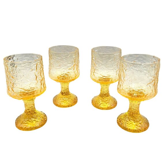 Hand Blown Lenox Impromptu Crystal Yellow Textured Glass Goblets Set Of 4 - Picture 2 of 4